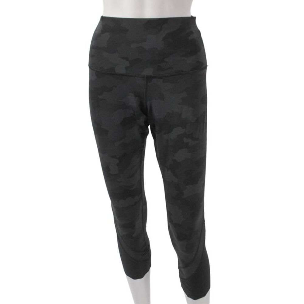 Lululemon Women Cropped Camouflage Nylon Leggings Black Pull On Size 10